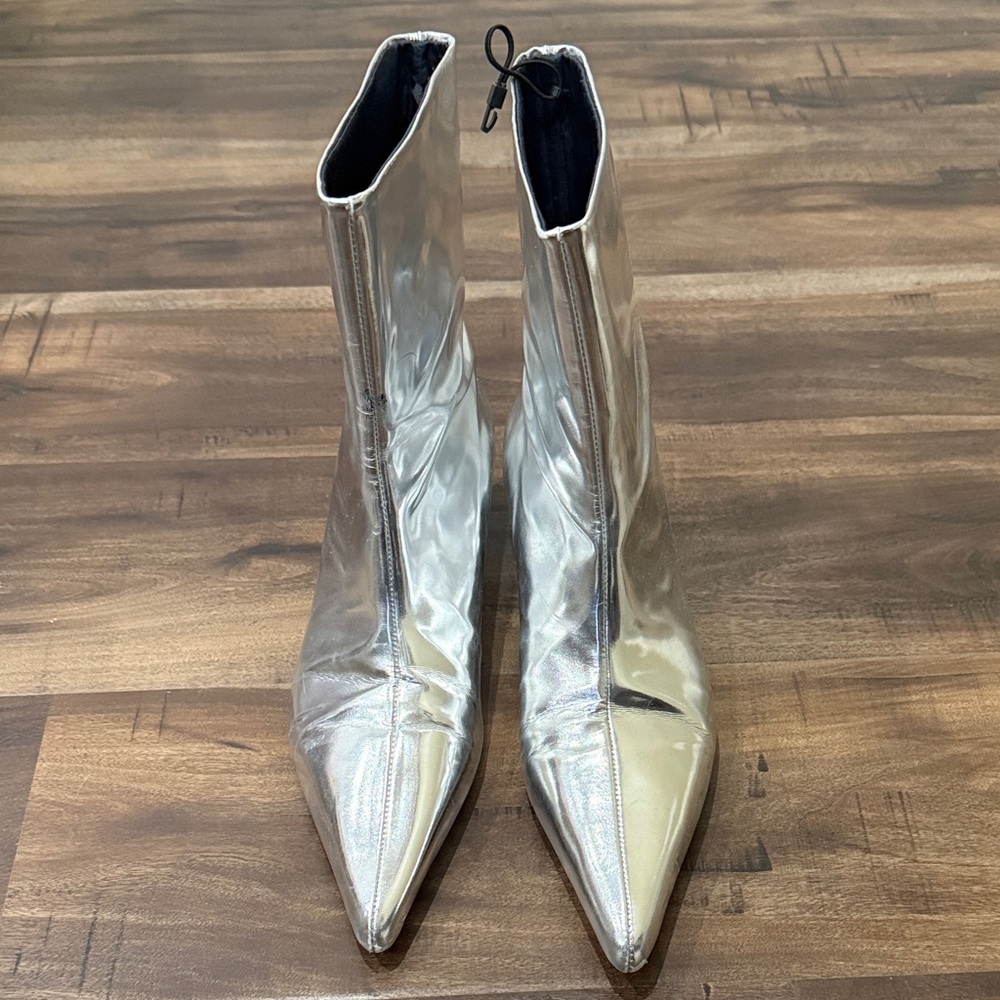 Silver Women's Ankle Kitten Boots